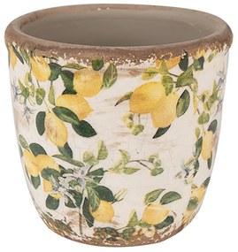 Béžový keramický obal na kvetináč s citrónmi Lemons XS - Ø 11*10 cm