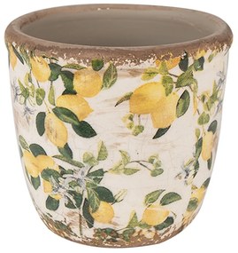 Béžový keramický obal na kvetináč s citrónmi Lemons XS - Ø 11*10 cm