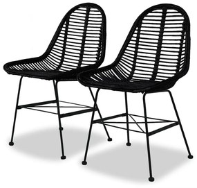 Jedálenské stoličky 2 ks, čierne, prírodný ratan 244571