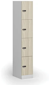 Šatníková skrinka s úložnými boxmi, 4 boxy, 1850 x 300 x 500 mm, mechanický kódový zámok, laminované dvere, dub prírodný