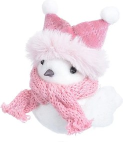 Vianočný vtáčik s ružovým šálom 12 cm