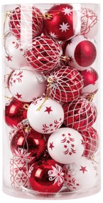 Sada 30 ks vánočních baněk SAPIN červená/bílá