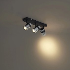 Stropný reflektor čierny s dymovým sklom 3-svetelný otočný a naklápací - Gianni