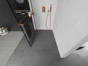 Mexen Kioto+ L, sprchová zástena Walk-In s poličkou a vešiakom 120 x 200 cm, 8mm číre sklo čierny vzor, ružové zlato profil, 800-120-123-60-77