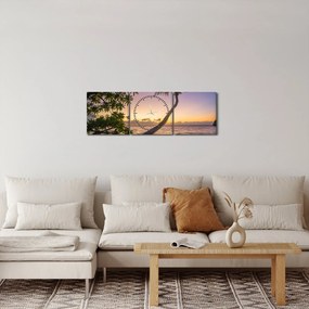 Obraz palmy na pláži (s hodinami) (90x30 cm)