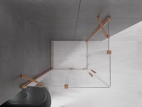 Mexen Velar Duo, sprchový kút s posuvnými dverami 90(dvere) x 80(dvere) cm, 8mm číre sklo, medená matná profil, 871-090-080-02-65