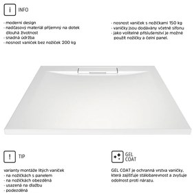 Mereo Mereo, Štvorcová sprchová vanička s hranatým krytom sif., 80x80x3 cm, vr. sif., bez nožičiek, liaty mramor, MER-CV41KS