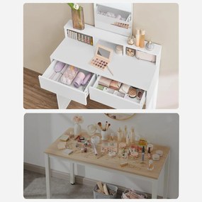 Toaletný stolík, kozmetický stolík s 2 zásuvkami a 3 priehradkami, biely