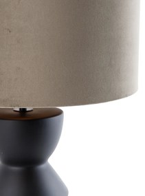 Dizajnová stolová lampa s čiernym zamatovým tienidlom taupe so zlatom 35 cm - Alisia
