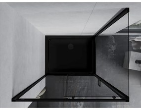 Mexen Apia, sprchový kút s posuvnými dverami 130 (dvere) x 100 (stena) cm, 6mm číre sklo, čierny profil + čierna sprchová vanička s čiernym sifónom, 840-130-100-70-00-4070B