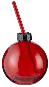 SANTA'S BUBBLE Sklenená guľa so slamkou - červená