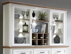 Nástavná vitrína s priehradkami Jasmin,bielená pínia/dub, s osvetlením%