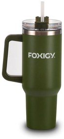 Foxigy Termohrnček do auta so slamkou 1200 ml Army green
