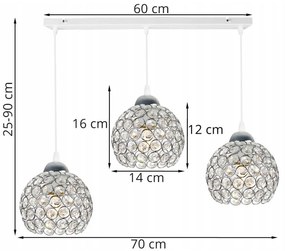 Závesné svietidlo Crystal, 3x strieborné krištáľové tienidlo, (chrómové uchytenie), w