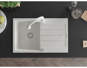 Mexen Bruno, 1-komorový granitový drez 795x495x200 mm a drezová batéria Elia, biela, 6513-20-670101-20