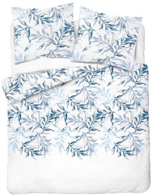 Posteľná bielizeň z bavlneného saténu v bielej farbe s modrými listami
