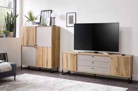 Široká TV skrinka Cube, dub evoke / pieskovo šedá