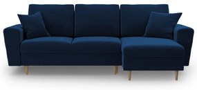 Modrá zamatová rozkladacia/s úložným priestorom rohová pohovka Kyoto – Cosmopolitan Design