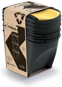 Odpadkový kôš na triedenie odpadu, 3x25l SORTIBOX XL, čierne