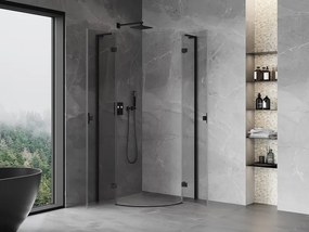 Mexen Mist L, štvrťkruhový sprchový kút s 2-krídlovými dverami, 90 x 90 cm, číre sklo, čierny profil, 8A33L-090-090-70-00