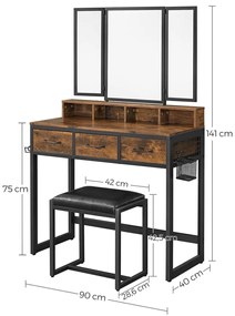 Supplies NIA rustikálny toaletný stolík s kreslom - hnedý