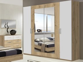 Šatníková skriňa s otočnými dverami Nora, 225 cm, doskový dub/biela