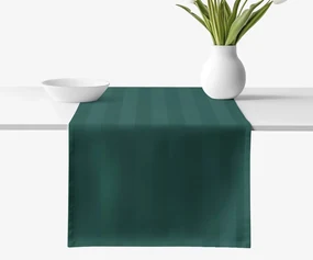 Goldea damaškový behúň na stôl - tmavo zelené prúžky so saténovým leskom 35x140 cm