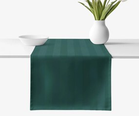 Goldea damaškový behúň na stôl - tmavo zelené prúžky so saténovým leskom 50x140 cm