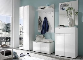 Skriňa so zrkadlom Spice, lesklá biela