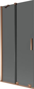 Mexen Velar, 2-krídlová posuvná vaňová zástena 95 x 150 cm, 8mm šedé sklo, ružové zlato, 896-095-000-41-60