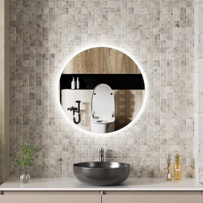 Erga Deam, okrúhle LED zrkadlo 70cm, 3 farby svetla, predné osvetlenie, vyhrievacia podložka proti zapareniu, ERG-V01-Deam-7070-CL