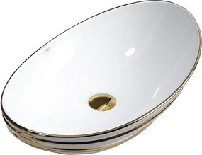 BPS-koupelny Keramické umývadlo na dosku HYD-LI-WH-GL-LN-625 62x36 cm, biela / zlatá lesk