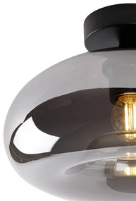 Stropné svietidlo v štýle Art Deco čierne s dymovým sklom - Busa