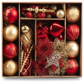 Sada vianočných závesných dekorácií MARIEN zlatá / červená (70 ks)