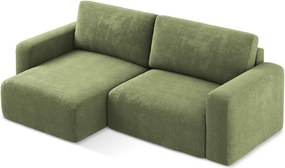 Zelená ženilková rozkladacia/s úložným priestorom rohová pohovka (ľavý roh/s leňoškou) Kona – Makamii