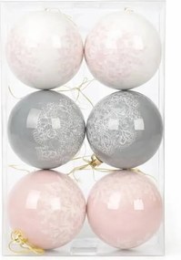 DECOLED Sada vianočných ozdôb guľôčky 8 cm, snehové vločky 3 farby, plast, balenie 6 ks