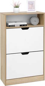 AKCIA Výklopný botník BOCO dekor dub a biela, 2 police II. akosť