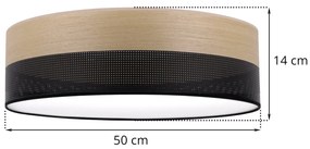 Stropné svietidlo Wood, 1x dýha zlatý dub/čierne PVC tienidlo, (biele plexisklo), (fi 50cm)