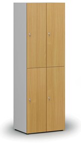 Drevená šatníková skrinka s úložnými boxmi, 4 boxy, cylindrický zámok, sivá/buk