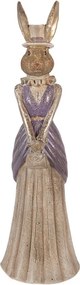 Noblesná vintage králičia dáma v šatách a zlatou patinou - 15*13*48 cm