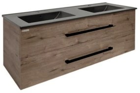 Kúpeľňová skrinka s čiernou úchytkou a umývadlom SAT Cube Way 120x47,5x46 cm dub Hickory mat CUBE46C1202DWMODC