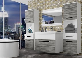 Kúpeľňový nábytok Belini šedý antracit Glamour Wood / biely matný + umývadlo + zrkadlo   ROD M 6/0/W/GWW/0/ZW