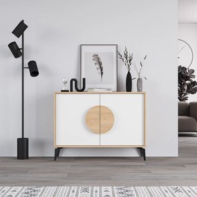 Nízka komoda v dekore duba v bielo-prírodnej farbe 110x82 cm Vae – Marckeric