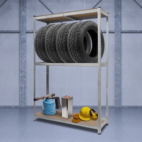 Regál na pneumatiky TYRE, 120x40x180cm, max 795kg, strieborná / bledohnedá Jurhan