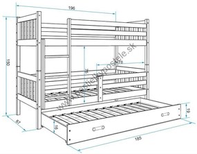 Poschodová posteľ s prístelkou CARINO 3 - 190x80cm - Biela - Ružová