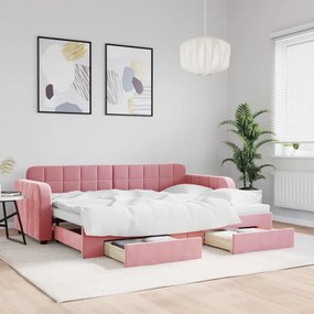 Rozkladacia denná posteľ s matracmi ružová 80x200 cm zamat 3196973