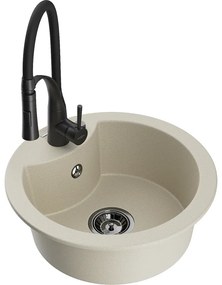 Mexen Diego, 1-komorový granitový drez 488x488x167 mm a drezová batéria Aster, béžová, 6512-69-73450-70-B