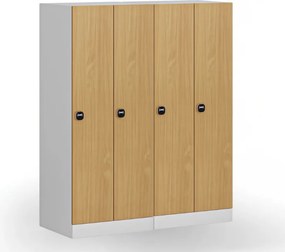 Šatníková skrinka S1 znížená, 2 oddiely, 1500 x 600 x 500 mm, zámok s čítačkou RFID kariet, laminované dvere, orech