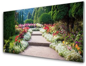 Skleneny obraz Park kvety schody záhrada 140x70 cm