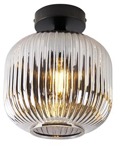 Stropné svietidlo v štýle art deco čierne s dymovým sklom - Karel